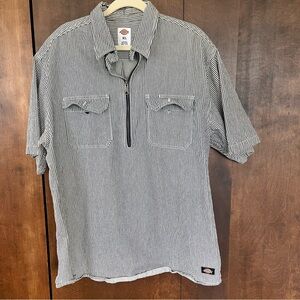 Dickies Vintage Hickory Stripe Half Zip Heavy cotton shirt Blue White XL
